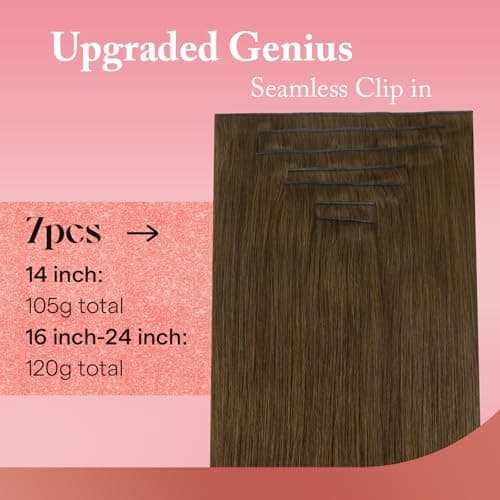 Ve Sunny Brown Hair Extensions Clip ins Human Hair Invisible Seamless Real Hair Extensions Genius Human Hair Clip in Extensions Full Head 20 inch 120g view 2