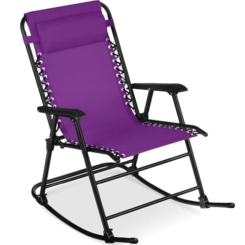 Best Choice Products Outdoor Zero Gravity Rocking Chair, Folding Reclining Patio Lounge Chair with Adjustable Pillow for Lawn, Beach, Camping - Amethyst Purple view 1