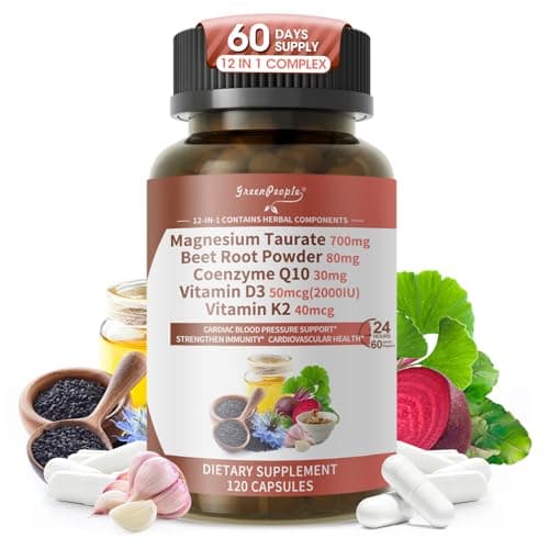 Magnesium Taurate Capsules, 12-in-1 Complex - Beet Root, CoQ10, Resveratrol for Heart Support, Immue Support, High Absorption Magnesium Taurate Complex Supplement for Men and Women, 120 Capsules — image 1