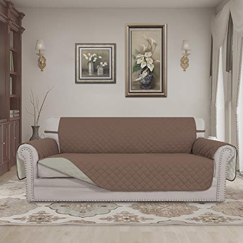 Easy-Going Reversible Oversized Couch Cover for 3 Cushion Couch Sofa Cover for Dogs Water Resistant Furniture Protector Cover with Foam Sticks for Pet (Oversized Sofa, Brown/Beige) view 2