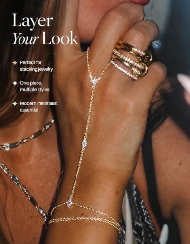 4PCS Gold Hand Chain Bracelets for Women, 14K Gold Plated Ring Bracelet Hand Chain Set, Dainty Stackable Finger Bracelets Jewelry Gifts view 3