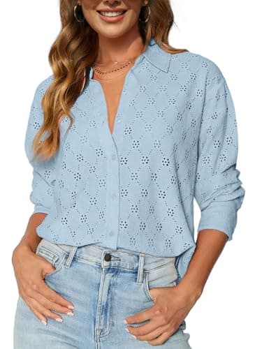 CiCiBird Womens Dressy Casual Lace Blouse Long Sleeve Button Down Shirts Eyelet Summer Tops view 1
