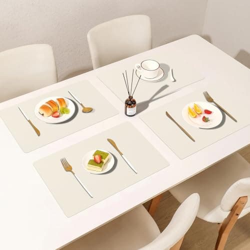Boobezeen Faux Leather Placemats Set of 6, Heat Resistant Wipeable Washable Vinyl Place Mats, Waterproof Anti-Slip Dining Table Mats, Suitable for Indoor & Outdoor Use (Ivory White) view 7