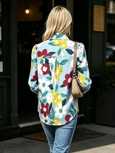 Women Button Down Shirts Casual Lantern Long Sleeve Blouses, S-XXL view 3