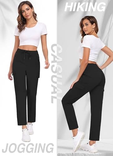 TOIUUI Womens Lightweight Cargo Pants Water Resistant Quick Dry UPF 50+ Elastic Waist Hiking Work Travel Zipper Pockets view 3