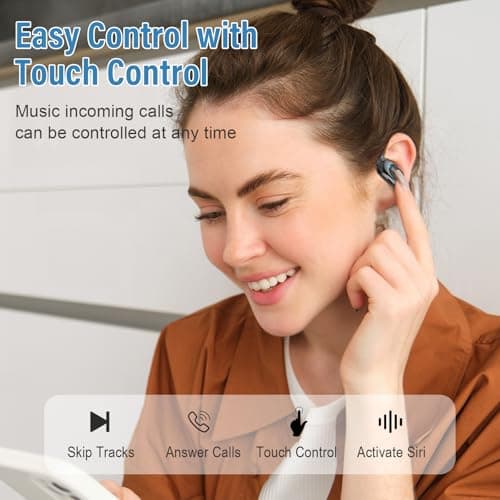 Wireless Earbuds Bluetooth 5.4 Open Ear Headphones with Earhooks, Black | 3-in-1 AI Real Time Translator with Audio/Video Call Translation. 58H Battery & Comfortable Over Ear for Learning Workout view 6