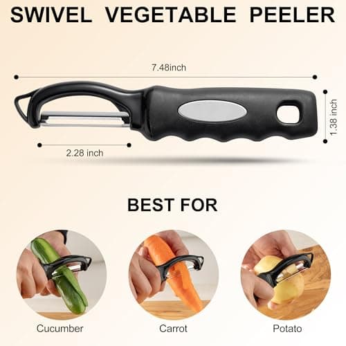 Premium Swivel Vegetable Peeler, Soft Grip Handle and Ultra Sharp Stainless Steel Blades - Perfect Kitchen Peeler For Veggie, Fruit, Potato, Carrot, Apple - Black - Set of 2 view 2