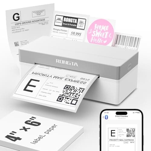 Rongta Shipping Thermal Label Printer, Bluetooth 4x6 Sticker Label Maker Wireless Shipping Label Printer for Package Small Business Compatible with Windows macOS Android iOS (White)