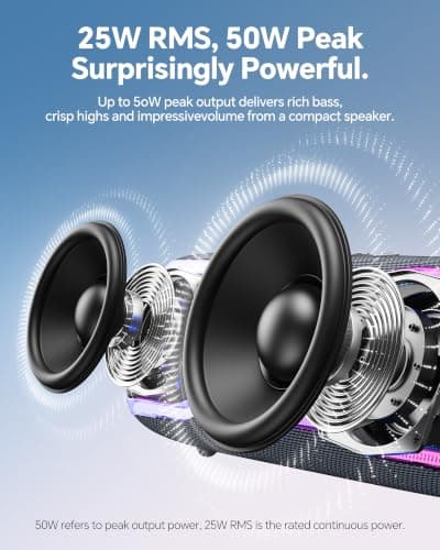 Bluetooth Speaker, IPX7 Waterproof, 50W Peak/25W RMS, Matte Black | 24H Playtime, Flashing lights, TWS pairing, ideal for beach trips, outdoor parties, birthdays, graduations and everyday use view 3