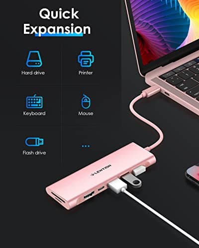 LENTION 7-in-1 USB C Multiport Hub with 4K HDMI, 100W PD, 3 USB 3.0 Ports, SD/MicroSD Card Reader Compatible MacBook Pro/Air 2016-2025 (CB-C36B, Rose Gold) view 4