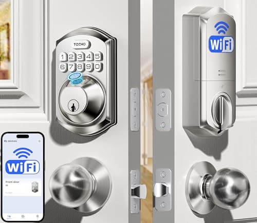 TEEHO TE012W-K WiFi Smart Keyless Entry Door Lock with Handle, Fingerprint Door Knob & Digital Keypad, APP Remote Control, Works with Alexa & Google, Electronic Deadbolt for Front Door, Satin Nickel — image 1