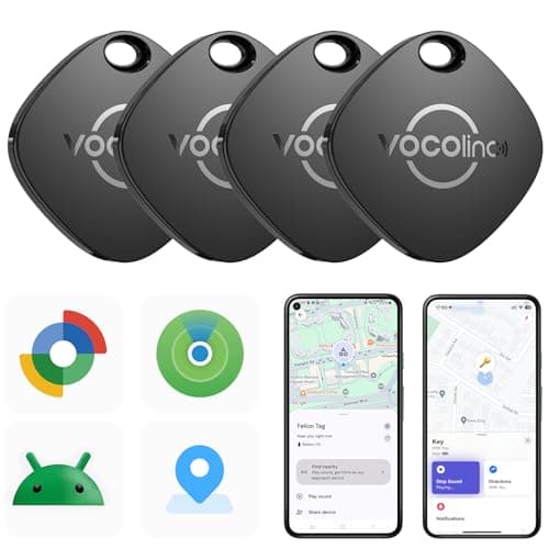 VOCOlinc Air Tracker Smart Tags for Android & iOS 4 Pack, Removable Battery | New Dual System Bluetooth Tracker Works with Google Find Hub or Apple Find My App, Key Finder, Backpack, Suitcases — image 1