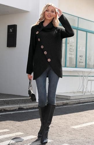 GRECERELLE Chunky Knit Cowl Neck Sweaters for Women Fall Winter Sweater view 2