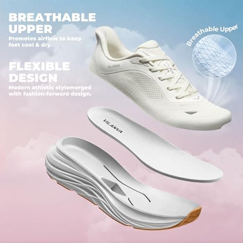 Vilanva Women's Comfortable Walking Shoes Cushion Running Tennis Sneakers Non-Slip Workout Gym Athletic Breathable Trendy Fashion Sneakers view 6