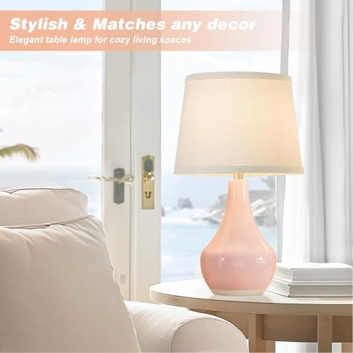 Seealle Modern Pink Table Lamps Set of 2 - Bedroom Lamps for Nightstand,19.4" Bedside Pink Lamp for Girls Room Living Room with Rocker Swtich view 3