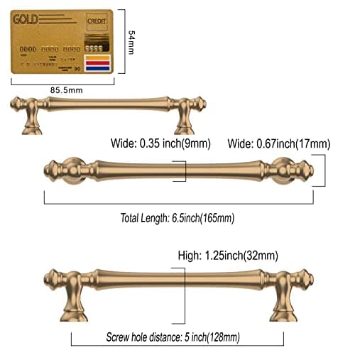 Amerdeco 10 Pack Champagne Bronze Cabinet Pulls 5 Inch(128mm) Hole Center Cabinet Hardware Kitchen Cabinet Handles for Bathroom Drawer Pulls Dresser Pulls ZH0014... view 3