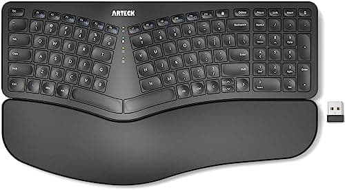 Arteck Split Ergonomic Keyboard with Cushioned Wrist and Palm Rest, 2.4G USB Wireless Comfortable Natural Ergonomic Split Keyboard, for Windows Computer Desktop Laptop
