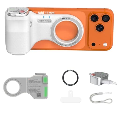 COMITOK Phone Camera Grip MOCA ARCO for Video Recording with Thumb Rest Area Design for iPhone Pro Max, with Enhanced Phone Mount & Detachable Remote for Easy Shooting, Video Call, Support iOS17/18/26