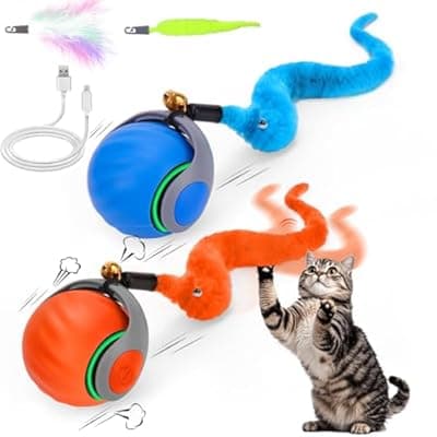 2PCS Interactive Cat Ball Toy, Self Rolling Ball with Cover Anti-Scratch for Bored Indoor Cat Chasing, Obstacle Avoidance Smart Cat Toys for Enrichment, Motion Activated Toys to Keep Them Busy