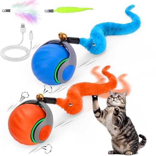 2PCS Interactive Cat Ball Toy, Self Rolling Ball with Cover Anti-Scratch for Bored Indoor Cat Chasing, Obstacle Avoidance Smart Cat Toys for Enrichment, Motion Activated Toys to Keep Them Busy view 1