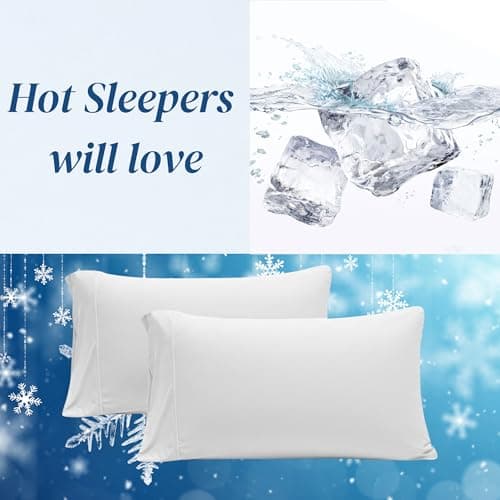 Beckham Hotel Collection Cooling Pillowcases for Hot Sleepers, King Size Set of 2, Cool Bedding, Envelope Closure, Silky Soft, Breathable, Moisture-Wicking, White view 2
