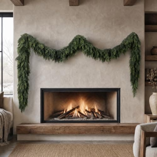 Cedar Garland 9FT Soft PE – Full & Lush Fireplace Mantel Decor | 162 lush tips, 3 lbs of full greenery — bendable soft PE for mantel, staircase & indoor outdoor Christmas decor. — image 1