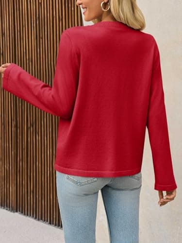 Saodimallsu Womens Lightweight Cardigans Open Front Long Sleeve One Button Casual Crewneck Loose Knit Shrug Sweater view 5