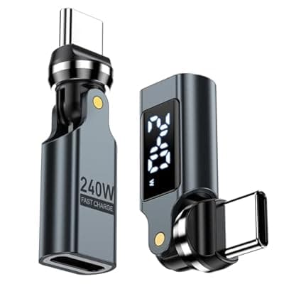 USB C Adapter [2-Pack], PD 240W USB C 90 Degree Adapter with LED Digital Display, 360 & 180 Degree C to C Adapters for iPhone 17/16/15, MacBook Pro/iPad Series, Samsung Galaxy, Tablet, Laptop