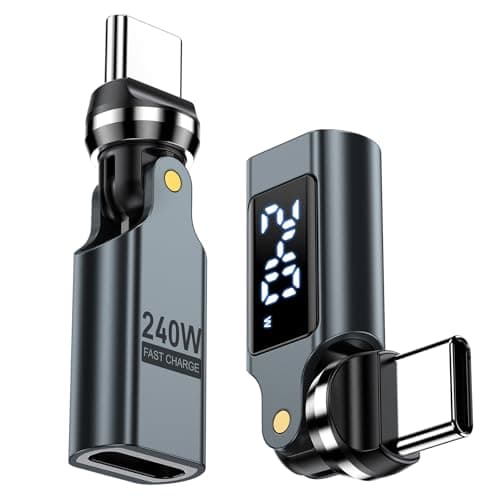 USB C Adapter [2-Pack], PD 240W USB C 90 Degree Adapter with LED Digital Display, 360 & 180 Degree C to C Adapters for iPhone 17/16/15, MacBook Pro/iPad Series, Samsung Galaxy, Tablet, Laptop — image 1