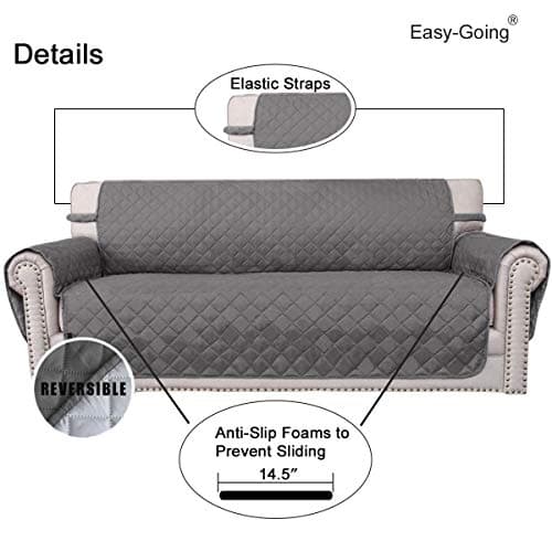 Easy-Going Reversible Couch Cover for 3 Cushion Couch Sofa Cover for Dogs Water Resistant Furniture Protector Cover with Foam Sticks Elastic Straps for Pet Cat (Sofa, Gray/Light Gray) view 4