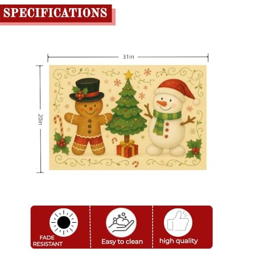 Carastora Christmas Snowman and Gingerbread Man Pattern Decorative Doormat/Anti-Fatigue Mat, 20 x 31in. Suitable for Indoor and Outdoor Porch Decoration, Housewarming Gifts, and Holiday Presents. view 3