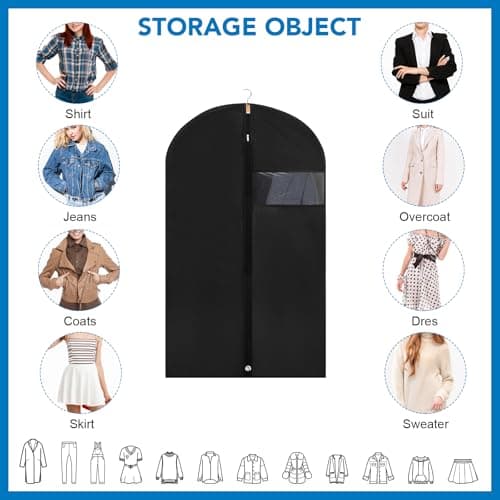 Dntorx 1 Pack Garment Bags with Clear Window, 45" Clothes Covers with Zipper, Transparent Hanging Suit & Coat Covers for Closet Storage, Jackets, Dresses, Windbreakers view 4