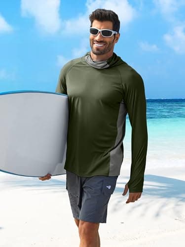 PINSPARK UPF 50+ Sun Hoodie Long Sleeve Fishing Shirts for Men with Mask | Cooling rash guard fishing shirts for men. Quick dry lightweight athletic performance gear for hiking running and outdoor view 3