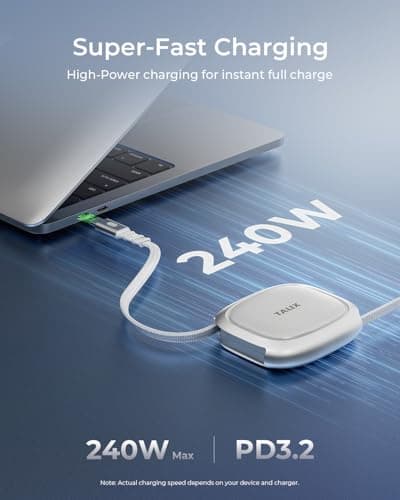 TALIX 240W Retractable USB C Cable, PD 3.2 Fast Charging USB C to USB C Cable, E-Marker Chip, 480Mbps Data Transfer, Anti-Tangle Retractable Cord for Travel, iPhone 17, MacBook, Samsung S25, 3.94FT view 2