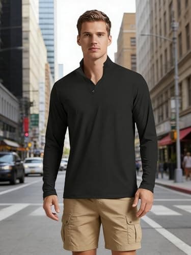 Mens Long Sleeve Shirts Quarter Zip Pullover UPF 50+ Sun Protection Wicking Moisture Workout Running Casual Athletic Tops view 3