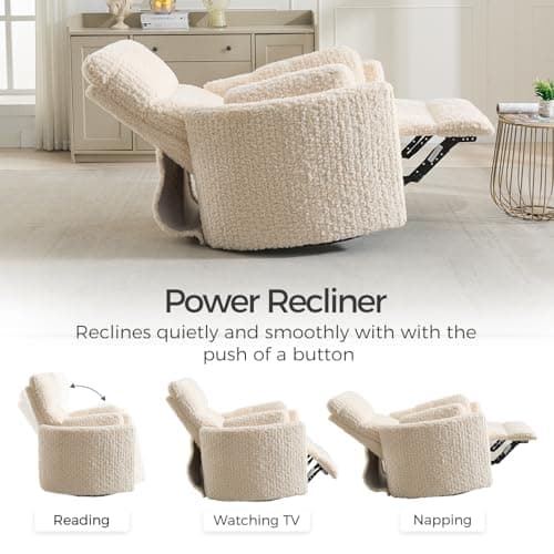 Power Swivel Glider Rocking Recliner Nursery Chair with 2 Pillows, Electric Rocker Reclining Chairs with Type-C & USB Charger Port for Living Room, High Back Barrel Armchair for Bedroom, Beige view 5