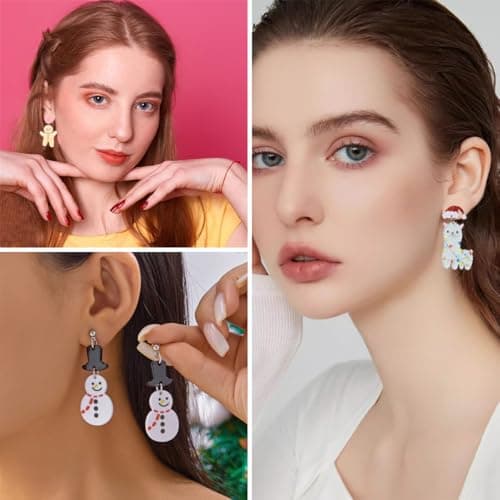 6 Pairs Christmas Earrings for Women, Atarvana Bulk Acrylic Earrings Jewelry Gifts for Women- Santa, Snowman, Reindeer, Gingerbread Man, Sheeps view 6