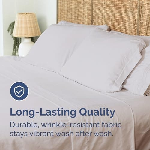 King Size Flat Sheet - Hotel Quality Top Flat Bed Sheet Only - Ultra-Soft, Breathable & Cooling - Fade & Wrinkle Free - Easy-Care, Stain & Shrink Resistant Bedding - Easy-Fit & Oeko-Tex - Light Grey view 4