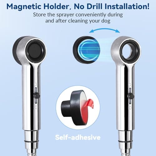 Dog Shower Attachment, 3 Mode Handheld Sprayer with ON/OFF Switch, G1/2" 3-Way metal Diverter, 100 Inches Stainless Steel Hose, No Drill Holder, for Pet and Dog Washing in Bathroom view 5