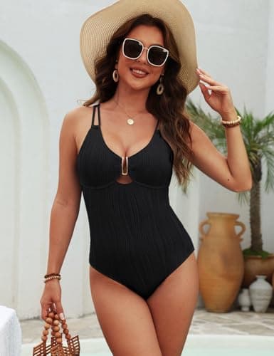 CiCiBird Women Tummy Control Swimsuits Slimming Ribbed One Piece Cutout Bathing Suit Swim Suit view 4
