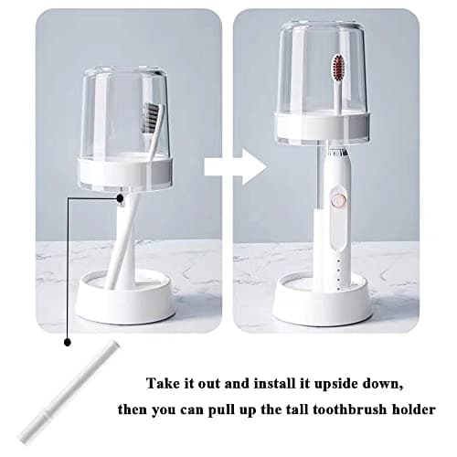 2 Pack Toothbrush Holder with Cover/Cup, Adujustable Height Electric Toothbrush Holders with 2 Slots, Compatible with Toothpaste, Conventional or Electric Toothbrush Holder for Bathrooms view 5