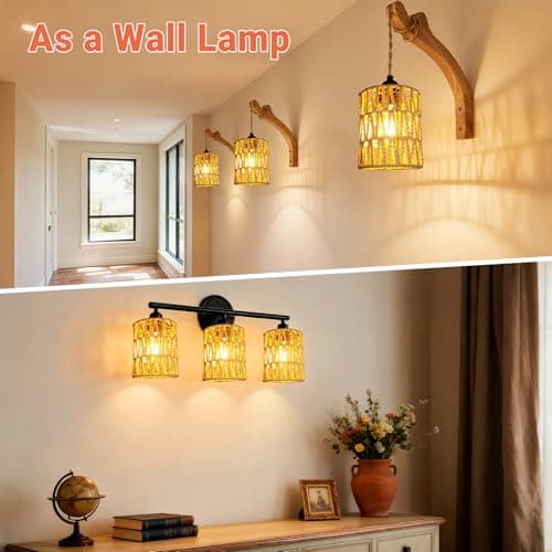 3 PACK Rattan Lamp Shades(4.7"×5.9"), Small Boho Pendant Light Shade, Handwoven Wicker hanging Lampshades For Chandeliers, Wall Sconces, Floor & Table Lamps view 6