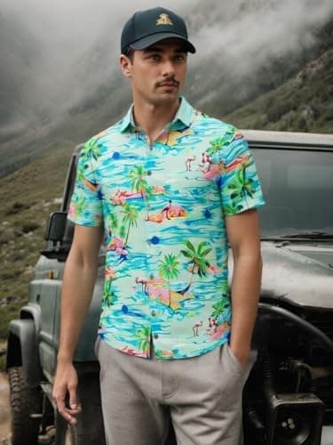 Men's Hawaiian Shirt Funky Blue Beach Printed Tropical Beach Shirt Casual Button Down Short Sleeve Floral Shirts Tops view 5