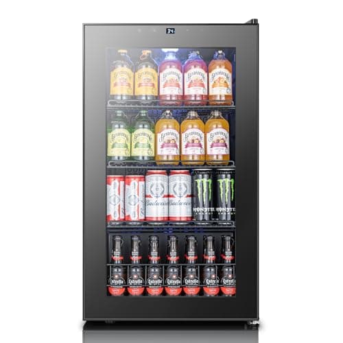 Yeego Beverage Refrigerator, 130-Can Mini Fridge with Glass Door, Adjustable Shelves & Digital Temperature Control for Soda, Beer, and Wine – Suitable for Home or Office Use view 1