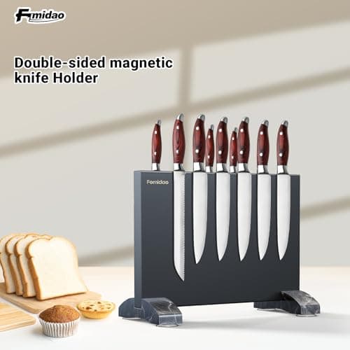 Fomidao Magnetic Knife Holder Block,Black Magnetic Knife Stand for Kitchen Counter Top,Double Sided Stainless Steel Knife Storage,Strong Magnet Knife Rack view 6