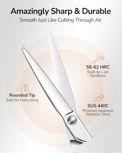 ULG Professional Hair Cutting Scissors & Shears, 6.5" 440C Japanese Stainless Steel Barber Scissors, Hand-Honed Razor Sharp Blades & Ergonomic Offset Handle for Salon & Home Use view 3