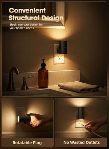 Brightown 2 Pack Night Lights Plug Into Wall, Modern Night Light with Rotating Plug, Dusk to Dawn Sensor, 0-100LM Stepless Dimming Nightlights, Home Decor for Hallway Bedroom Bathroom, Soft White view 4