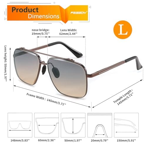 FEISEDY Women's and Men's Fashion Oversize Square Metal Gradiant Pilot Sunglasses B4145 view 6