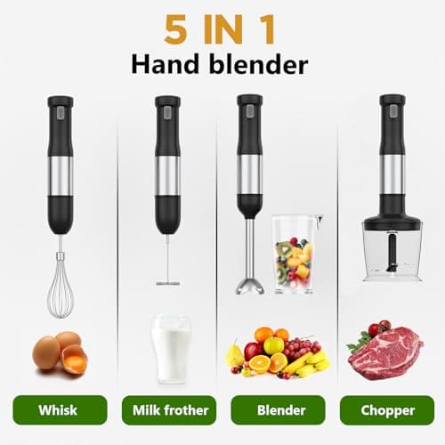 WHUTO 5-in-1 Cordless Immersion Blender,Touchscreen,Rechargeable Battery | 8-Speed Smart Touchscreen Control,2000mAh Battery Display,BPA-Free & Dishwasher-Safe,Beaker,Chopper,Whisk & Frother,Black view 2