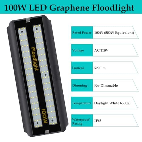 UPWATT 100W LED Floodlight, 5200lm 500W Equivalent Bright LED Work Light, 6500K Daylight Light for Warehouse & Home Workshop view 2